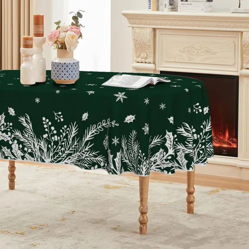 Vista 13 de Horaldaily Mantel de Navidad rectangular de 52 x 70 pulgadas, cubierta de mesa con diseño de hojas florales, color negro, lavable, para decoración