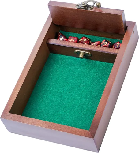 Vista 7 de Bandeja rodante de madera para dados D&D con bóveda de almacenamiento de dados Pestillo de metal asegura la tapa para viajes Regalo perfecto