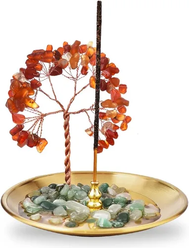 Vista 5 de Soporte para incienso para palos, quemador de incienso de piedra de cristal curativo Árbol del Dinero, recogedor de cenizas para yoga, meditación