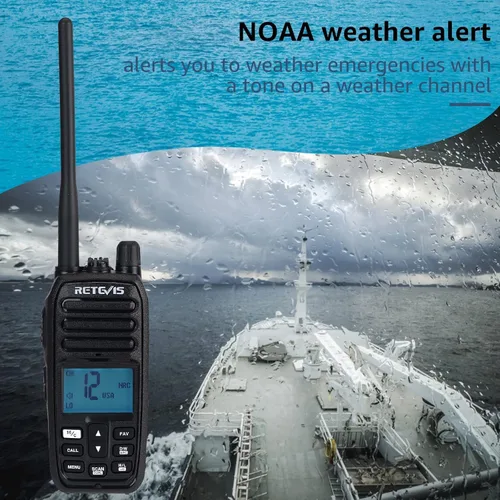 Vista 5 de Retevis RM21 - Radio marina flotante, 1/3/5 W, radio VHF IP67 marina, sumergible, reducción de ruido AI de 1 pulsación, 1800 mAh, 88 canales