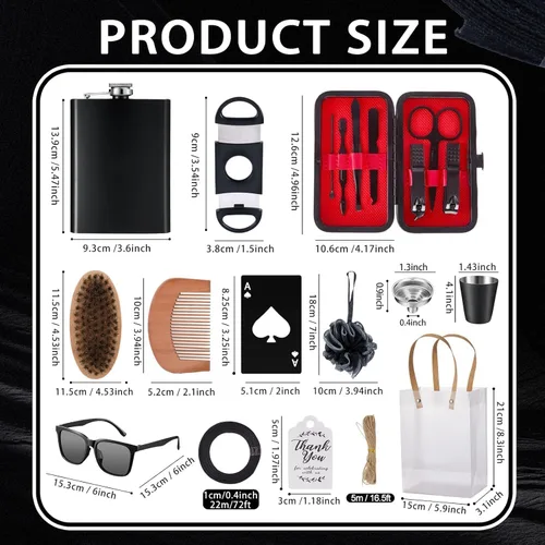 Vista 3 de Juego de 74 premios para baby shower para hombres, 6 juegos con frasco de cadera de acero inoxidable con embudo y abridor de botellas, kit