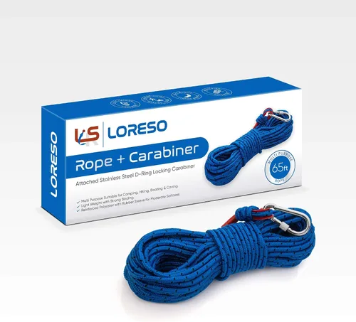 Vista 4 de Loreso - Mosquetón de cuerda de pesca con imán fuerte, cuerda de campamento – Cuerda multiusos resistente de 1200 libras, línea de poliéster