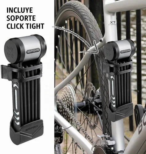 Vista 2 de Kryptonite Kryptolok 685 - Candado plegable para bicicleta, compacto, ligero, de alta seguridad, antirrobo, plegable, con 2 llaves y soporte
