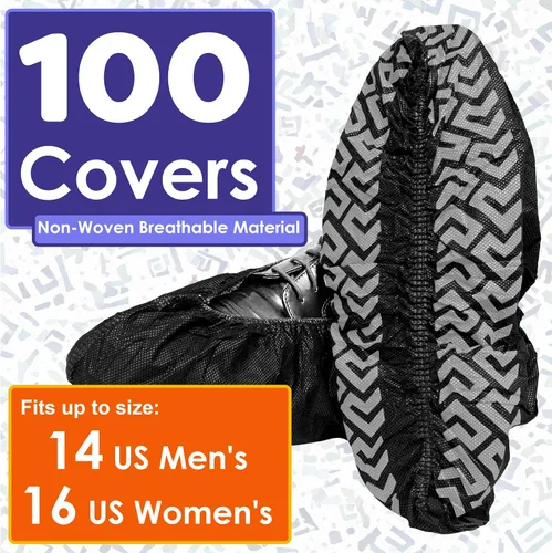 Vista 8 de Paquete de 100 fundas negras desechables extragrandes para botas y zapatos. Botines reutilizables resistentes al agua duraderos con peldaños