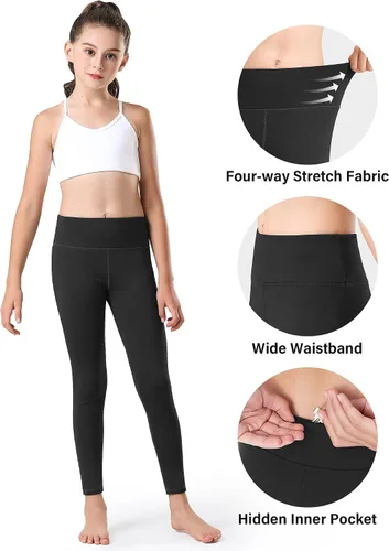 Vista 4 de Stelle Leggings con forro polar para niña, cintura alta, cálidos, para invierno, pantalones de yoga atléticos con bolsillo oculto