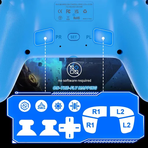Vista 3 de Dinosoo RGB Wireless Controller for PS5/PlayStation 5 PC, Bluetooth Controller with Turbo, Macro, Dynamic Vibration, 6-Axis Motion Control, 3.5mm