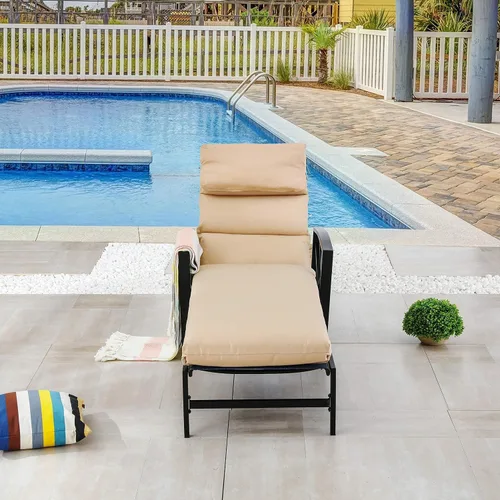 Vista 6 de LOKATSE HOME - Silla reclinable con cojín y almohada suave para piscina, cubierta, patio, color caqui