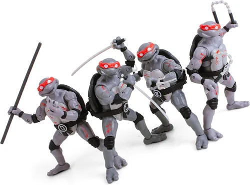 Vista 7 de Teenage Mutant Ninja Turtles BST AXN Battle Damaged - Figura de acción de 5 pulgadas, paquete de 4 en caja de pizza