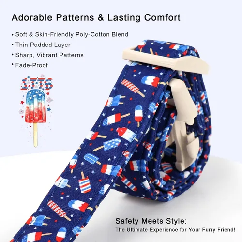 Vista 455 de Collar para perros del 4 de julio, collares patrióticos azules para cachorros y perros pequeños, ligero y ajustable 1776 collares para cachorros