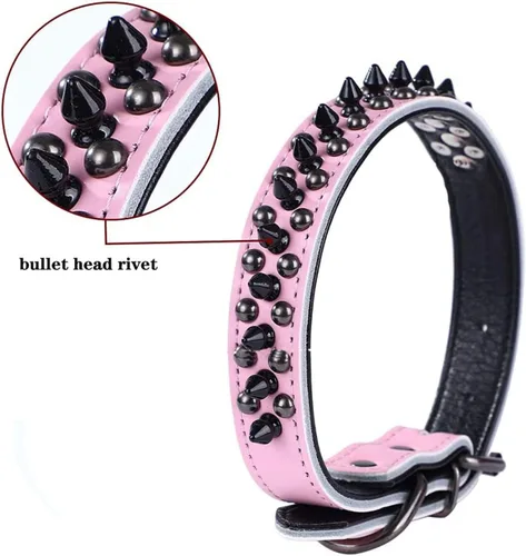 Vista 3 de Collar de perro con tachuelas, collar de perro de cuero genuino, collares ajustables para mascotas pequeñas o medianas (S, negro-1)