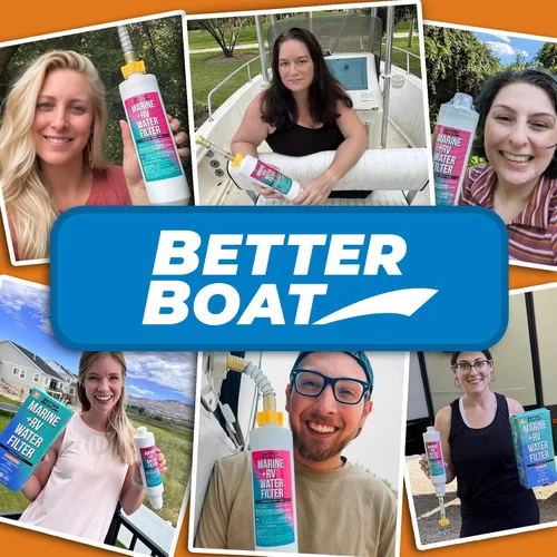 Vista 2 de Better Boat Filtro de agua en línea para caravana, certificado NSF, grado marino, para manguera, campistas y jardín, incluye protector flexible