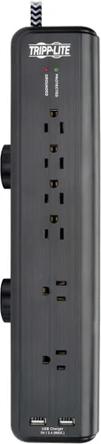 Vista 5 de Tripp Lite Protector de sobretensiones con abrazadera de escritorio, 6 salidas y 2 USB, resistente a las microbrías, cable trenzado de 8 pies, 2100