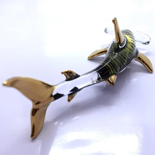 Vista 8 de Hammerhead - Figuras en miniatura de tiburón, animales marinos, pintadas a mano, arte de vidrio soplado, adornos dorados, regalo coleccionable
