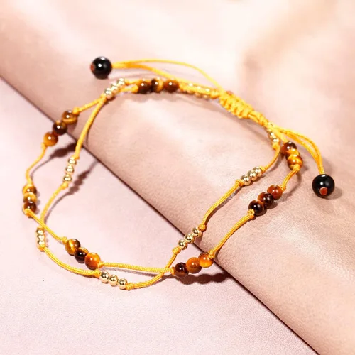 Vista 4 de Jewever Pulsera tobillera de cristal de amatista de cuarzo rosa con ojo de tigre para mujer, con cuentas de cristales genuinos y piedras preciosas