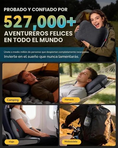 Vista 8 de Hikenture Almohada de camping con funda extraíble, almohada inflable Negro