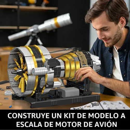 Vista 6 de Mould King Juego de construcción de motor de avión de ciudad, modelo de motor turborreactor que funciona con motor, kit de bloques coleccionables