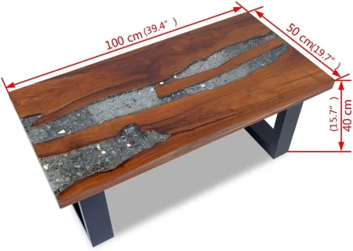 Vista 2 de Festnight Mesa auxiliar rectangular de madera de teca de resina hecha a mano para sala de estar, decoración del hogar, muebles, 39.4 x 19.7 x 15.7