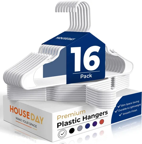 Vista 14 de HOUSE DAY Perchas de Plástico Premium Paquete de 10, Perchas para Ropa que Ahorran Espacio, Colgador Resistente para Abrigos - Organizadores de Negro