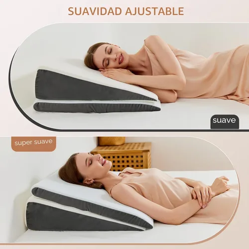 Vista 4 de Vekkia 2 piezas de almohada en forma de cuña para apnea del sueño, almohada en forma de cuña para reflujo ácido, espuma viscoelástica independiente