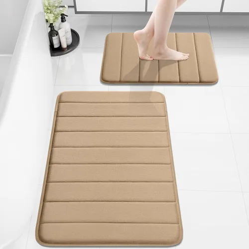 Vista 15 de Buganda Juego de 2 alfombras y tapetes de baño de espuma viscoelástica, lavables a máquina, suaves, antideslizantes, absorbentes, para baño, ducha