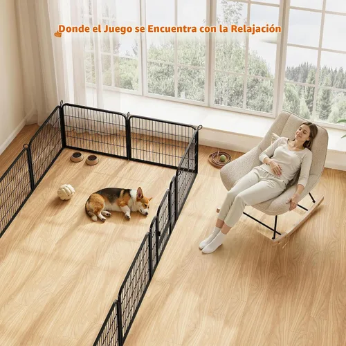 Vista 3 de Yaheetech - Corralito para perros extra ancho de 6 paneles con puerta para interiores y exteriores de 24 pulgadas de alto