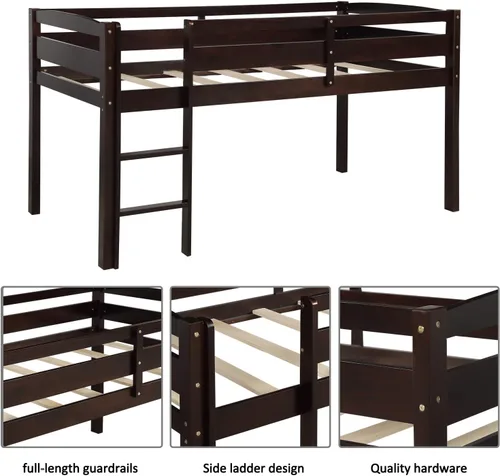 Vista 5 de Merax Junior's - Cama baja tipo loft baja de madera maciza para niños, no necesita somier (espresso)