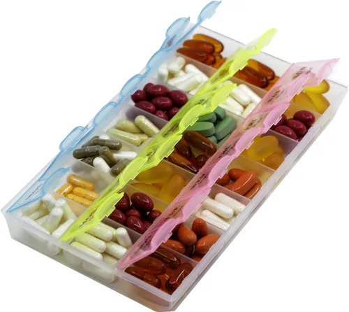 Vista 4 de Organizador de pastillas, recordatorio de medicamentos con tapas, 7 días, a. m./p. m. de Inspirations, 6038, 1