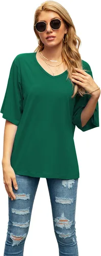 Vista 5 de SUEANI - Camiseta de cuello en V para mujer, diseño holgado con manga 34 acampanada