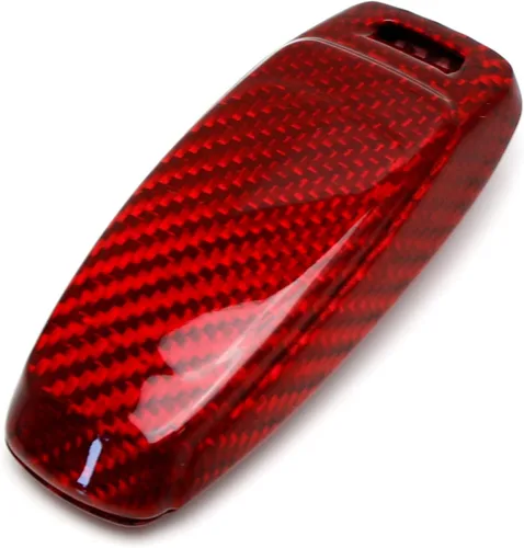 Vista 9 de iJDMTOY Funda para llavero de fibra de carbono, color rojo brillante, compatible con Audi 2019 en adelante A6 A7 E-Tron A8 Q8, llavero inteligente
