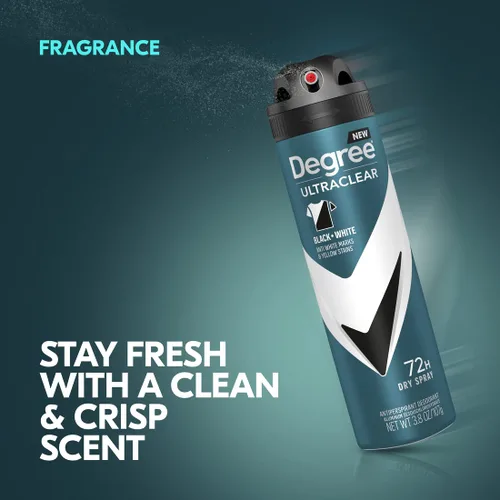 Vista 4 de Degree Desodorante antitranspirante para hombre, espray seco en aerosol negro + blanco, 3 unidades y desodorante antitranspirante ultratransparente