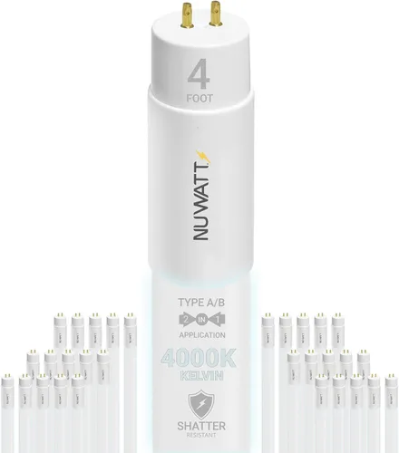 Vista 11 de NUWATT Paquete de 30 tubos de luz LED T8 de 4 pies, T10 T12 híbrido tipo A+B, 3000 K blanco cálido, 18 W, alto brillo 2,200 lúmenes, reemplazo