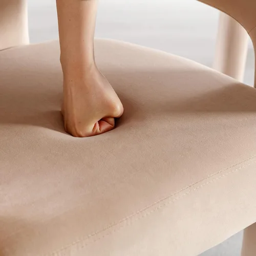 Vista 5 de Juego de 4 modernas sillas de comedor tapizadas de tela de terciopelo con respaldo abierto, bonitas sillas laterales de barril de cocina, sillas