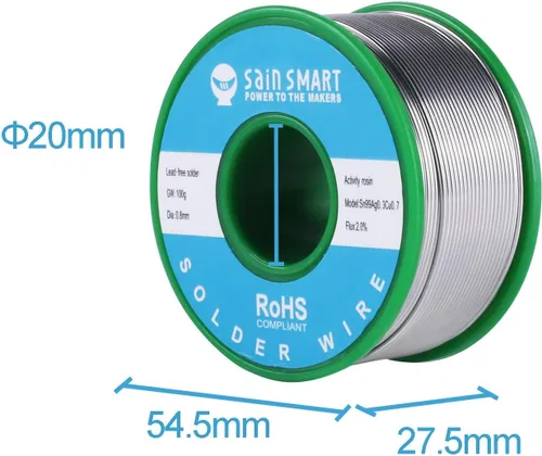 Vista 3 de SainSmart Alambre de soldadura sin plomo de 3.53 oz 0.031 in con Rosin2 Sn97 Cu0.7 Ag0.3, soldadura de alambre de estaño para soldadura eléctrica