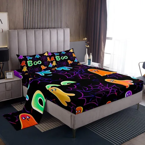 Vista 34 de Lindas sábanas de murciélagos tamaño individual, juego de sábanas de Feliz Halloween para niños y niñas, Kawaii cielo estrellado estrellas luna