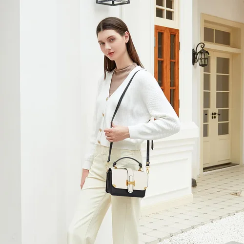 Vista 2 de LL LOPPOP Bolsos de hombro con asa superior para mujer, elegantes y pequeños, de cuero, estilo cartera A-negro blanco(2035)