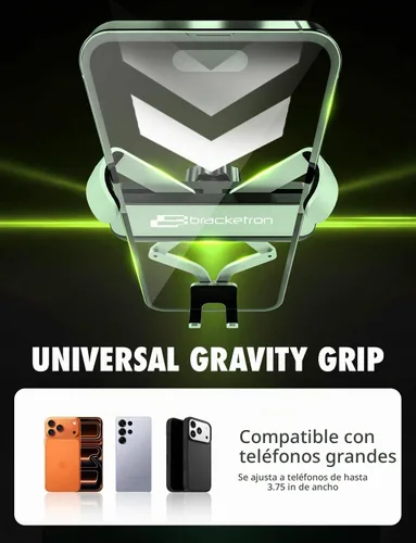 Vista 2 de Bracketron AutoGrip - Soporte para teléfono de coche de perfil bajo con succión TemperBond One-handed automatic grip, low-profile clear-view arm