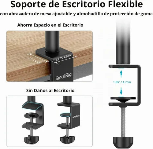 Vista 5 de SMALLRIG Soporte C para cámara, trípode de mesa ajustable de 15 a 35 pulgadas Tabletop C Clamp Light Stand for Webcam, DSLR Camera, Ring Light
