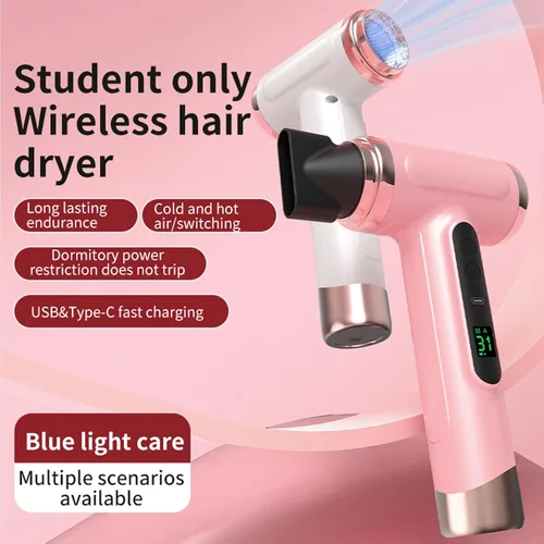Vista 2 de Secador de pelo inalámbrico, 15600 mAh profesional con boquilla, para viajes (rosa)