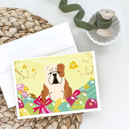 Vista 2 de Caroline's Treasures BB6125GCA7P - Tarjetas de felicitación y sobres, diseño de huevos de Pascua, diseño de bulldog inglés, color blanco, paquete