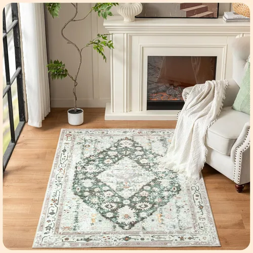 Vista 157 de Istana Alfombra larga antideslizante de 2.5 x 8 para el hogar, para pasillo y cocina, lavable, sedosa y suave al tacto, elegante, color azul y marfil
