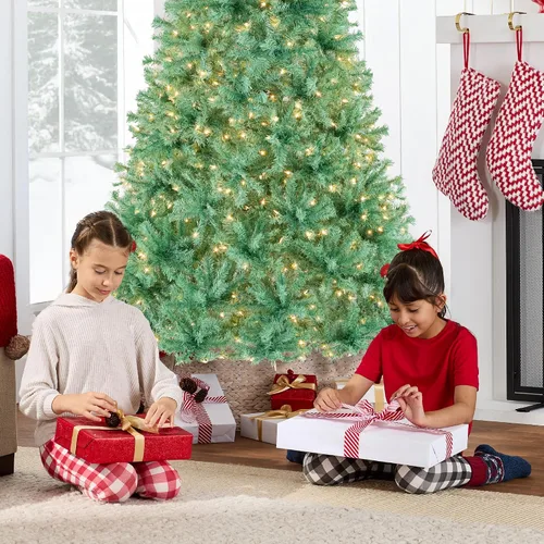 Vista 57 de Best Choice Products Árbol de Navidad azul bebé preiluminado de 6 pies, decoración navideña artificial completa con 947 puntas de rama, 250 luces