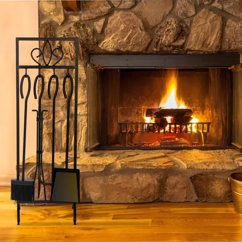 Vista 2 de Lavish Home Juego de herramientas para chimenea de 5 piezas para fogatas y estufas de leña, 29.13 pulgadas, color negro