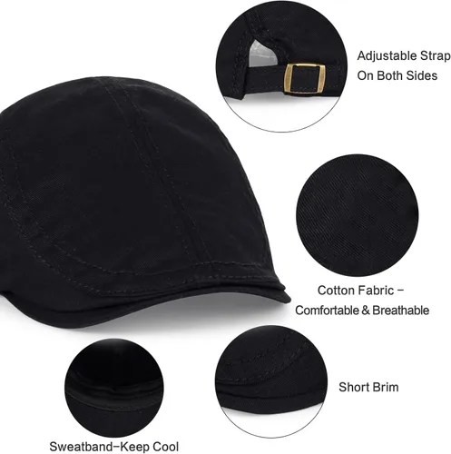 Vista 3 de 3 piezas de gorra Newsboy de algodón para hombre, gorra plana ajustable genial