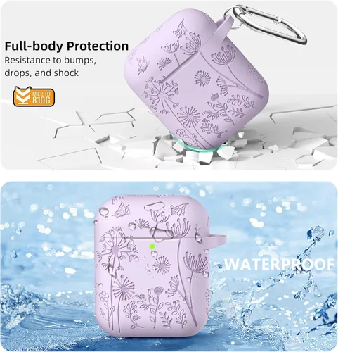 Vista 3 de Lerobo para AirPods Case 2ª 1ª Generación Funda Protectora Completa con Grabado de Flores Compatible con la Carcasa de Carga de Apple AirPod