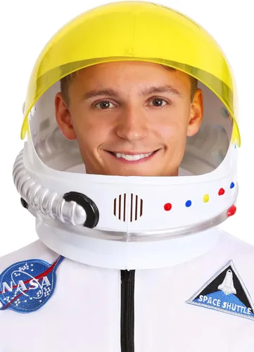 Vista 2 de Casco de disfraz de astronauta para adulto, casco de plástico con visera amarilla
