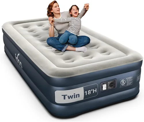 Vista 13 de iDOO Colchón de aire Queen con bomba incorporada, cama inflable elevada de Top Gris & Azul Marino
