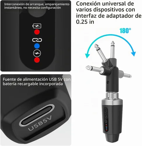 Vista 7 de EBJ Transmisor Receptor de Micrófono Inalámbrico 2.4Ghz, Sistema Inalámbrico de Micrófono XLR, Adaptador de Micrófono Inalámbrico Recargable