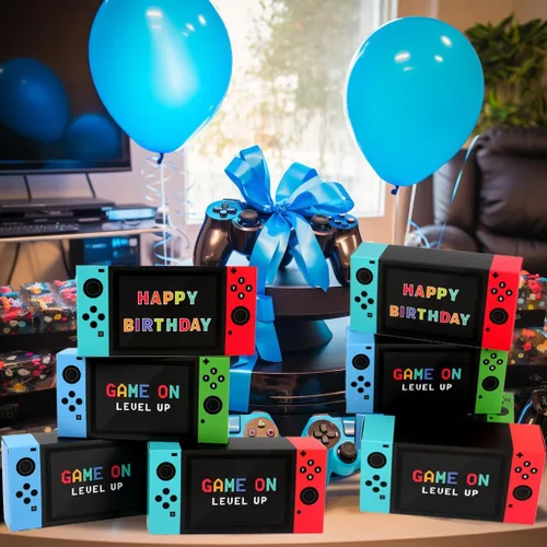 Vista 4 de Cajas de regalo para fiestas de videojuegos, 12 unidades, cajas de regalo con temática de juego para niños, suministros de fiesta de cumpleaños