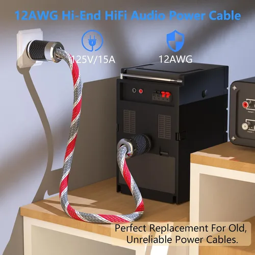 Vista 2 de Monosaudio Cable de alimentación de audio de 125 V 15 A, cable de alimentación de audiophole de alta gama, conectores chapados en rodio, cable