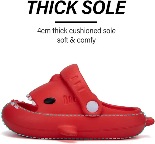 Vista 4 de GUUMOR Sandalias de tiburón para niños, pantuflas de tiburón para niños y niñas, sandalias de almohada con suela gruesa, suaves y antideslizantes